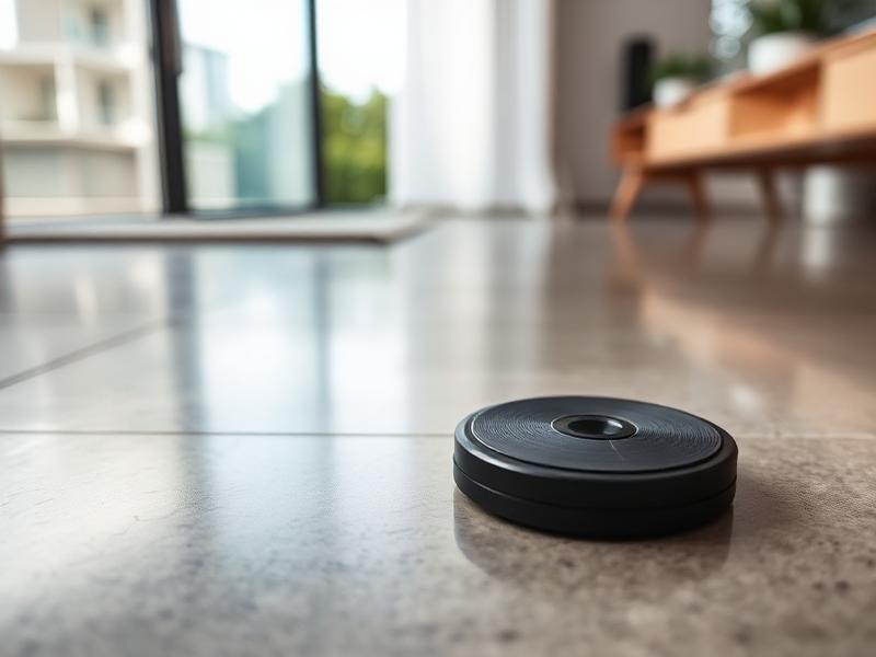 Acoustic listening disc resting on a polished concrete slab floor during slab leak detection